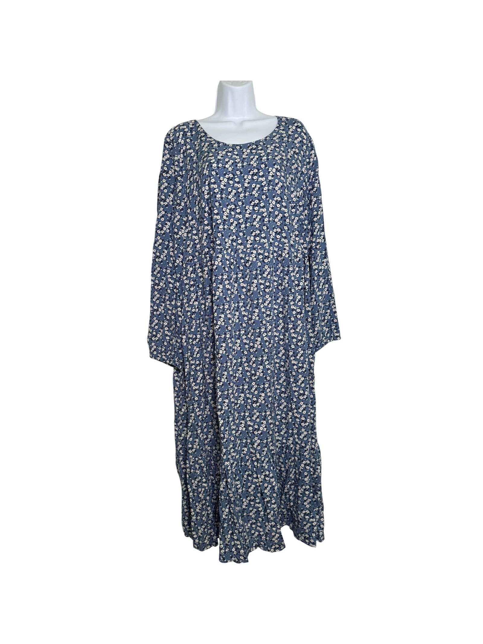 Ulla Popken Maxi Dress Floral Size 16/18 Long Sleeve Romantic Blue White